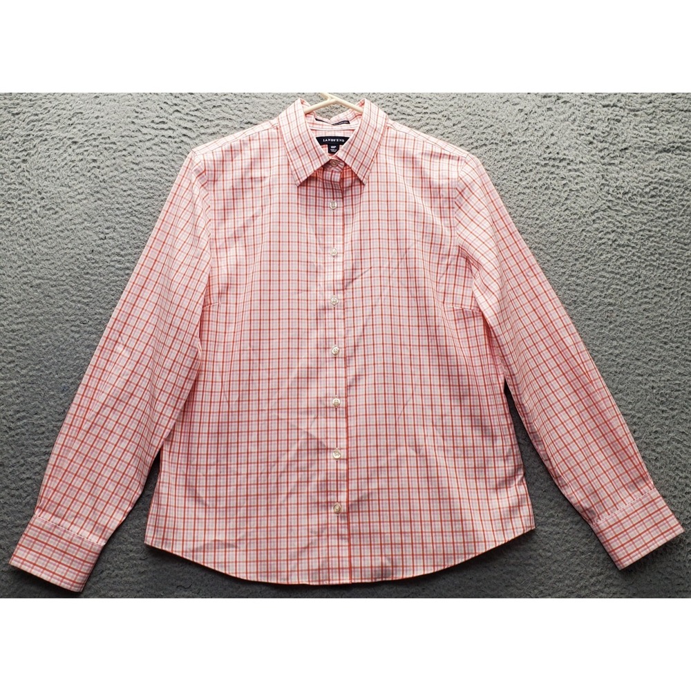 Lands' End Shirt Top Womens 10P Multi Plaid No Iron Pinpoint Oxford Long Sleeve